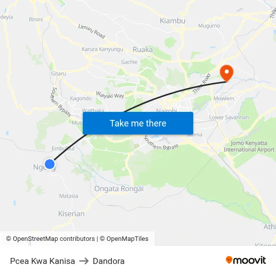 Pcea Kwa Kanisa to Dandora map