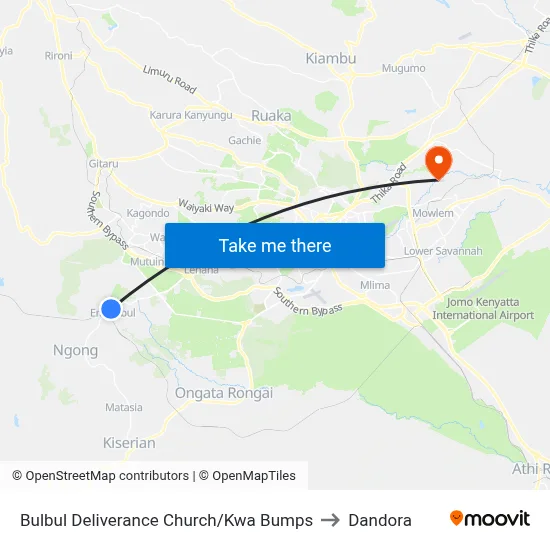 Bulbul Deliverance Church/Kwa Bumps to Dandora map