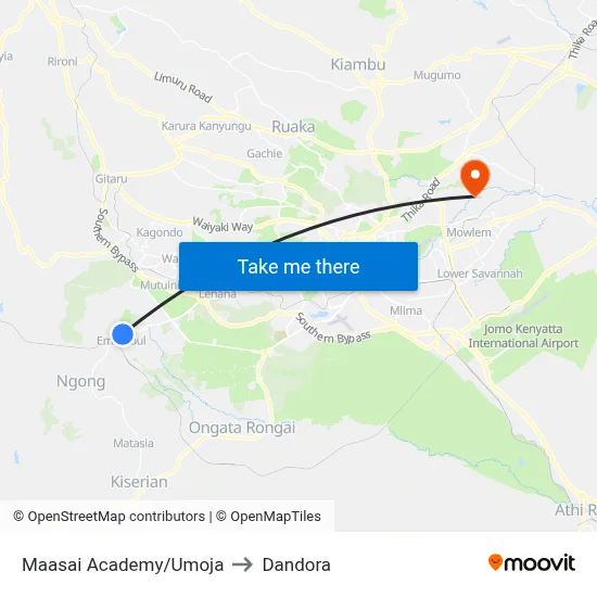 Maasai Academy/Umoja to Dandora map