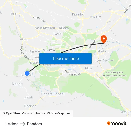 Hekima to Dandora map