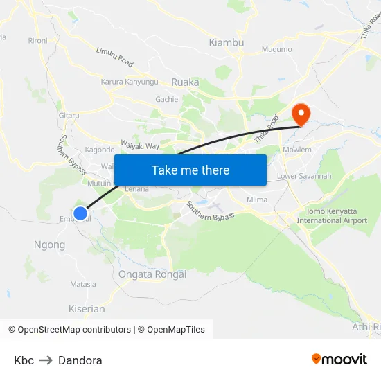 Kbc to Dandora map