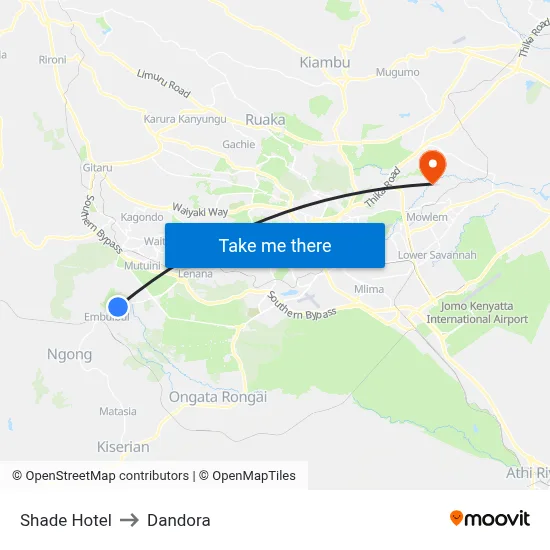 Shade Hotel to Dandora map