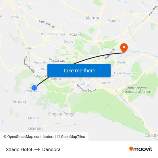 Shade Hotel to Dandora map