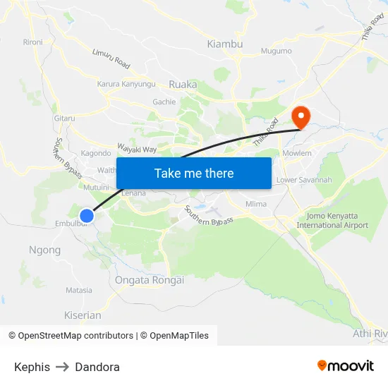 Kephis to Dandora map