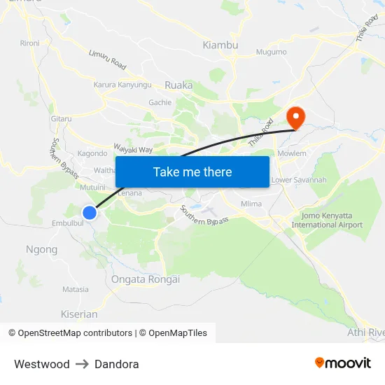 Westwood to Dandora map
