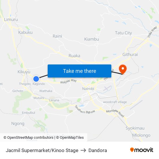 Jacmil Supermarket/Kinoo Stage to Dandora map