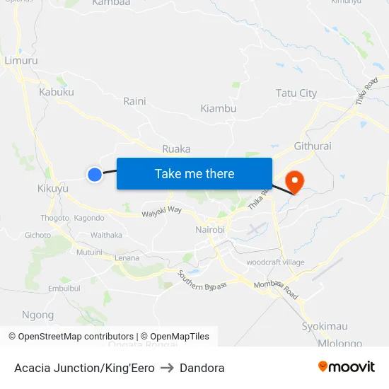 Acacia Junction/King'Eero to Dandora map