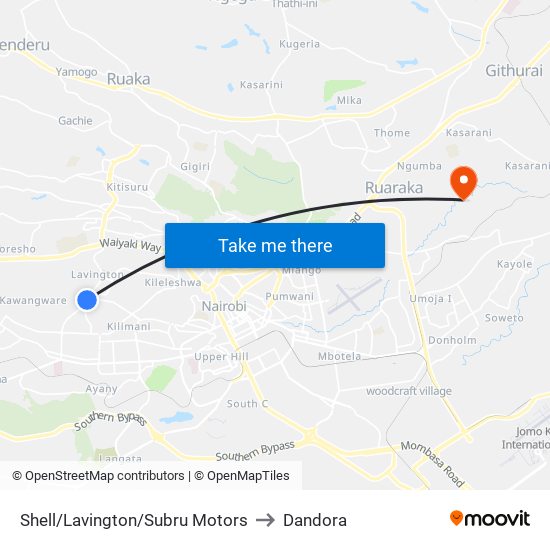 Shell/Lavington/Subru Motors to Dandora map