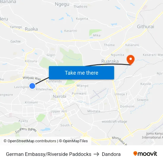 German Embassy/Riverside Paddocks to Dandora map