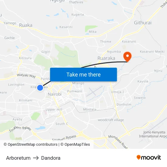 Arboretum to Dandora map