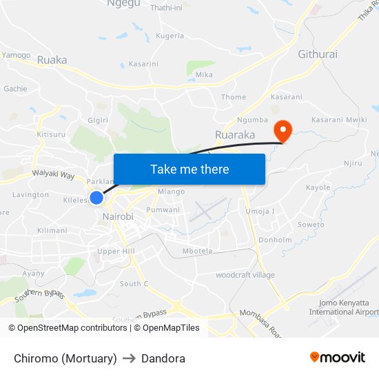 Chiromo (Mortuary) to Dandora map