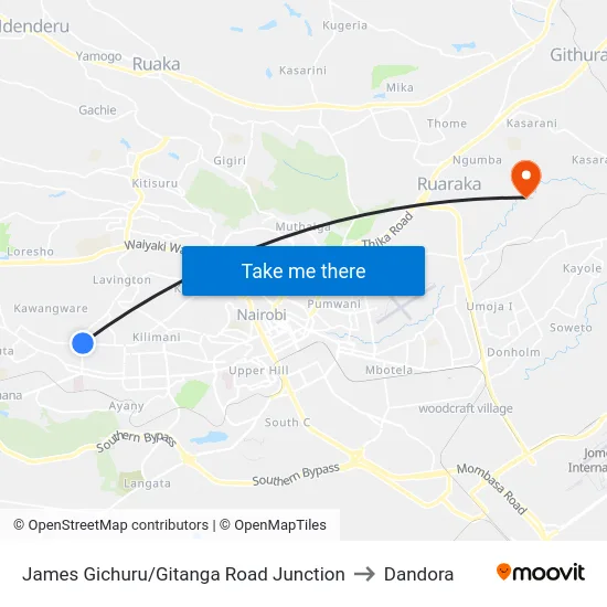 James Gichuru/Gitanga Road Junction to Dandora map