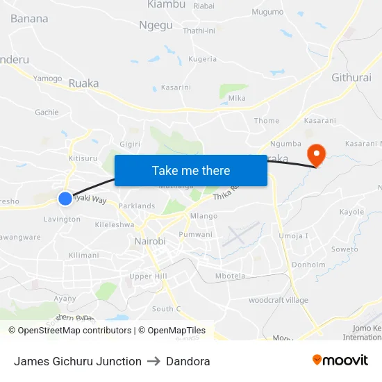 James Gichuru Junction to Dandora map