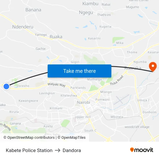 Kabete Police Station to Dandora map