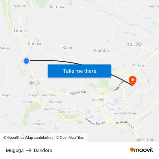 Muguga to Dandora map