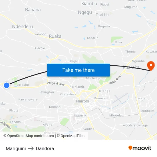 Mariguini to Dandora map