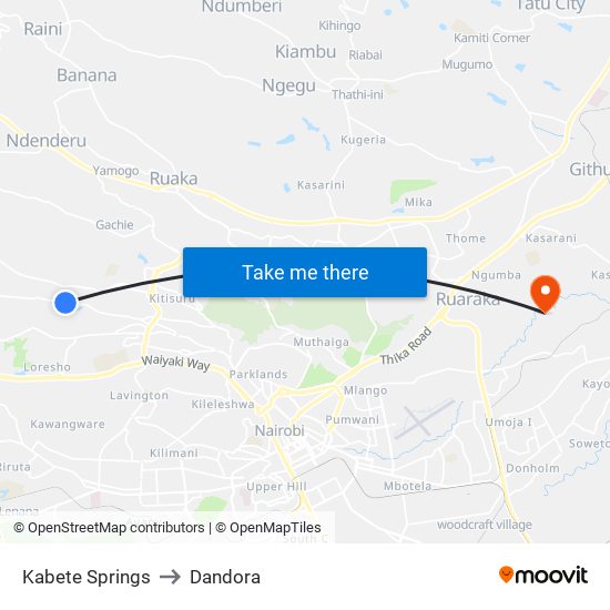 Kabete Springs to Dandora map