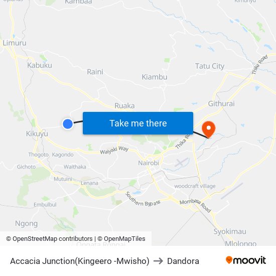 Accacia Junction(Kingeero -Mwisho) to Dandora map