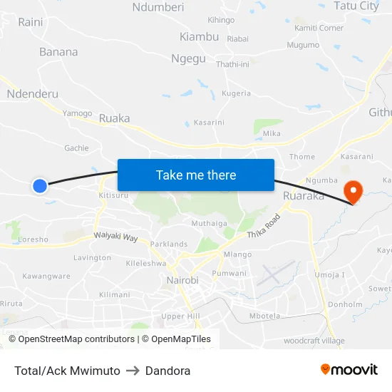 Total/Ack Mwimuto to Dandora map