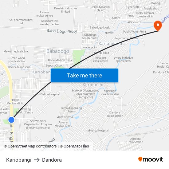 Kariobangi to Dandora map