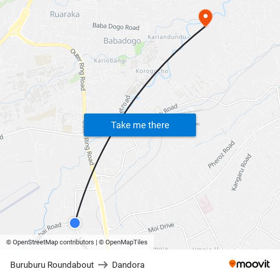Buruburu Roundabout to Dandora map