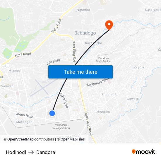 Hodihodi to Dandora map