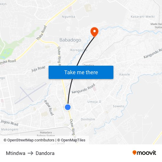 Mtindwa to Dandora map