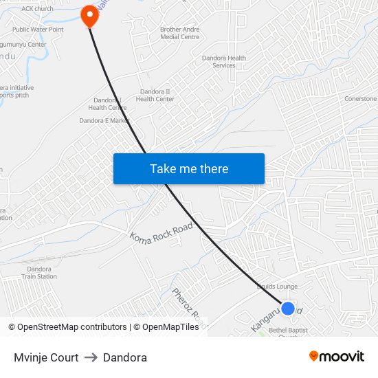 Mvinje Court to Dandora map