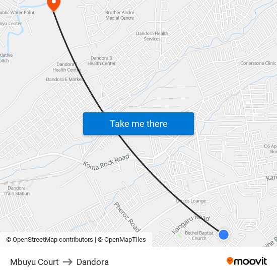 Mbuyu Court to Dandora map