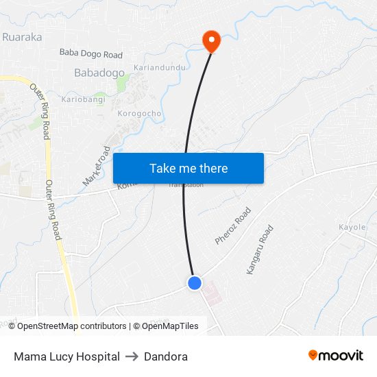 Mama Lucy Hospital to Dandora map