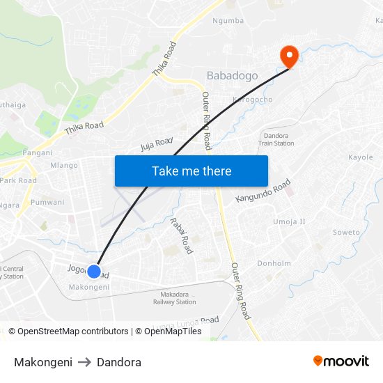 Makongeni to Dandora map