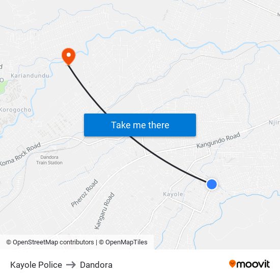 Kayole Police to Dandora map