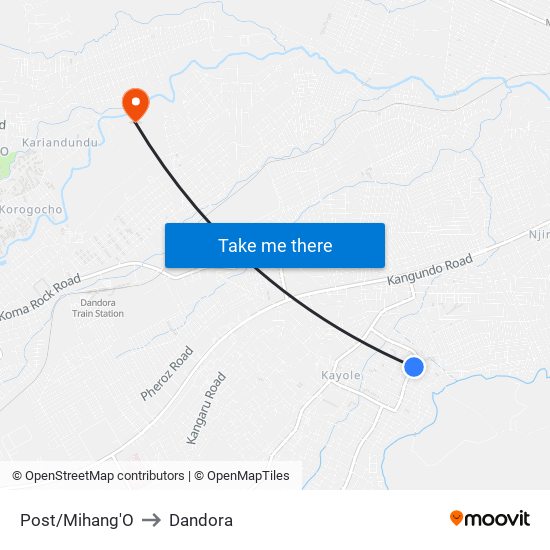 Post/Mihang'O to Dandora map