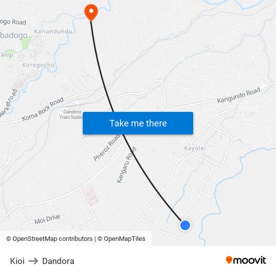 Kioi to Dandora map