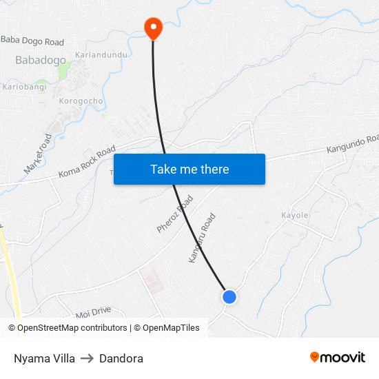 Nyama Villa to Dandora map