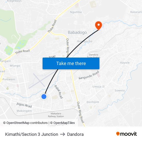 Kimathi/Section 3 Junction to Dandora map