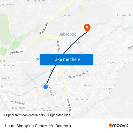 Uhuru Shopping Centre to Dandora map