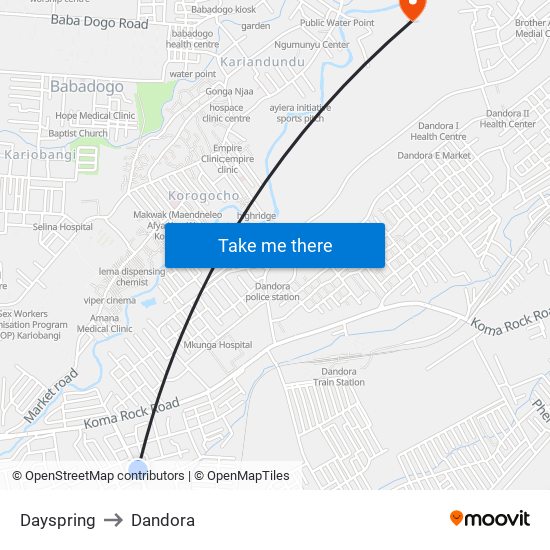 Dayspring to Dandora map