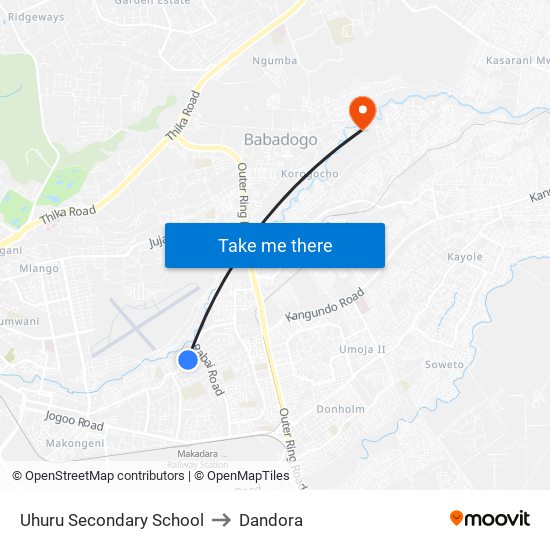 Uhuru Secondary School to Dandora map
