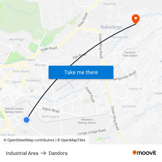 Industrial Area to Dandora map