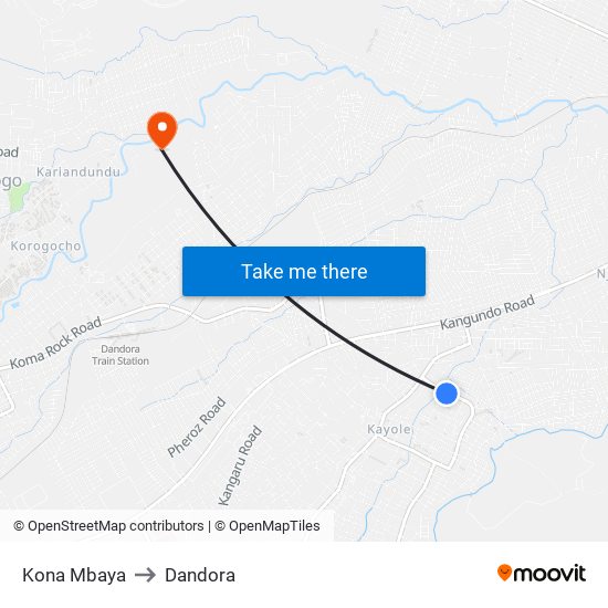 Kona Mbaya to Dandora map