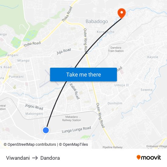 Viwandani to Dandora map
