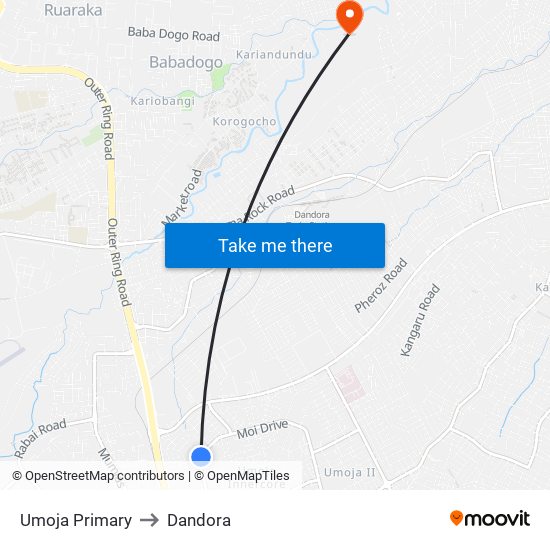 Umoja Primary to Dandora map