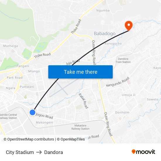 City Stadium to Dandora map