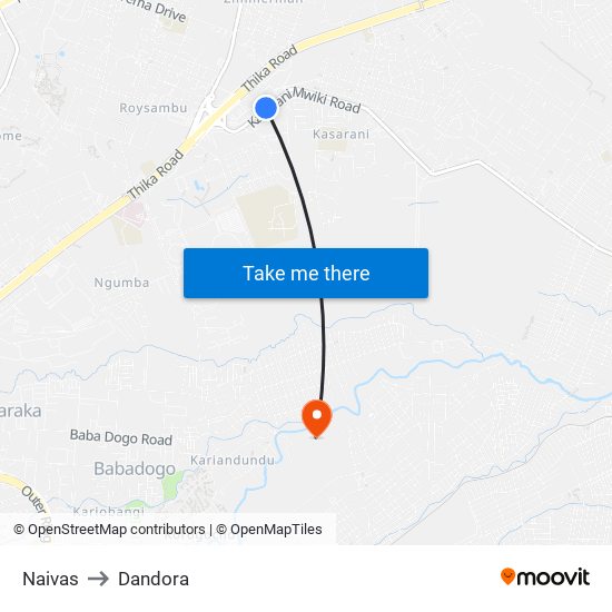 Naivas to Dandora map
