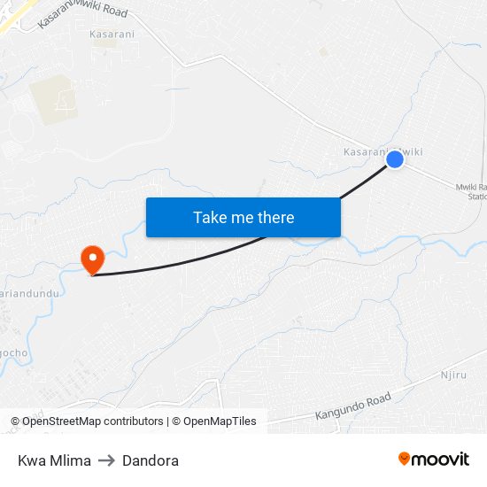 Kwa Mlima to Dandora map