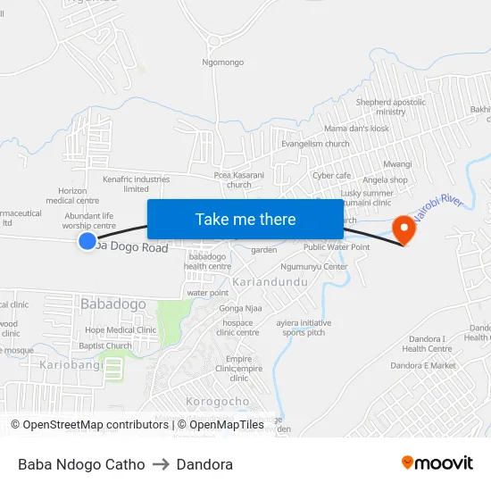 Baba Ndogo Catho to Dandora map