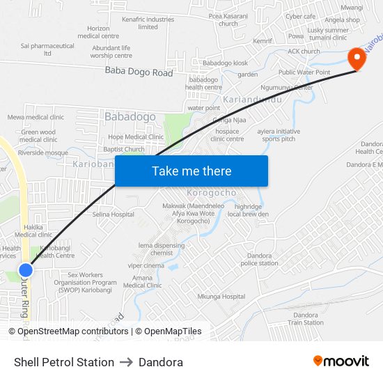 Shell Petrol Station to Dandora map