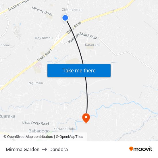 Mirema Garden to Dandora map