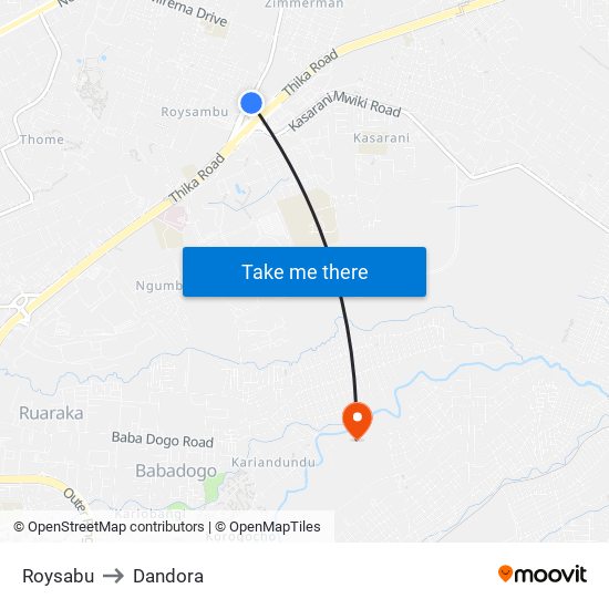 Roysabu to Dandora map